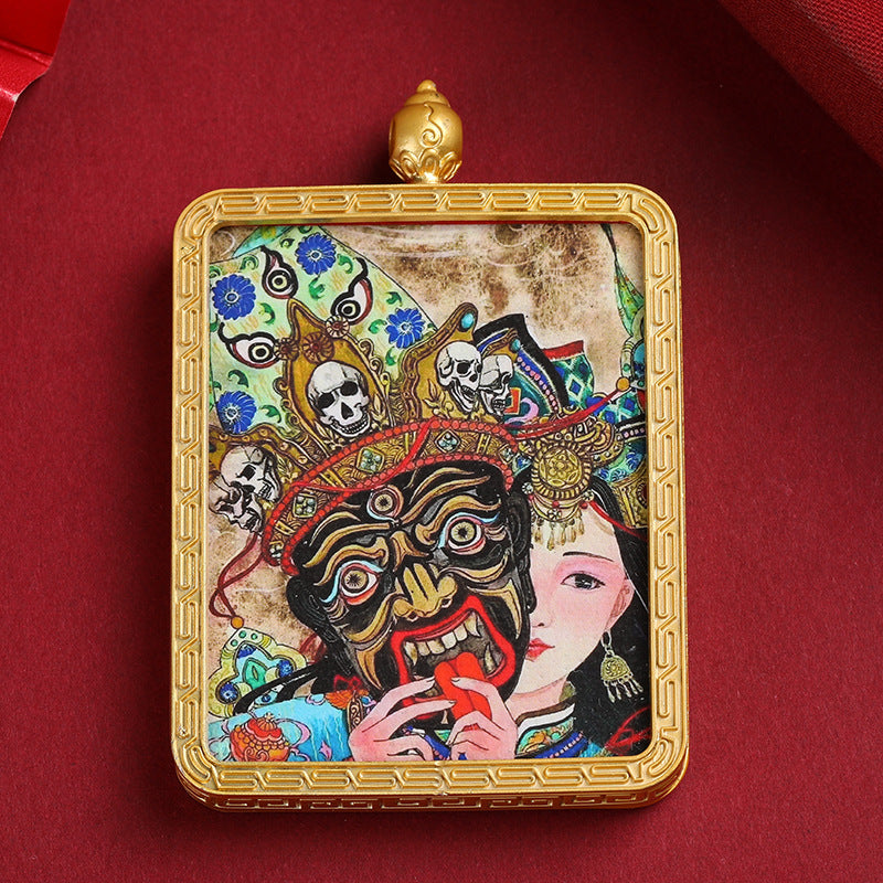 Master Green Tara Tibetan Square Gold Multiple Pendants