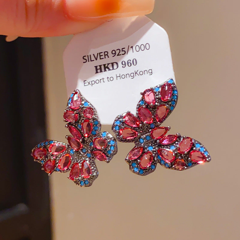 Women's Sier Needle Zircon Life Red Pony Light Luxury Earrings