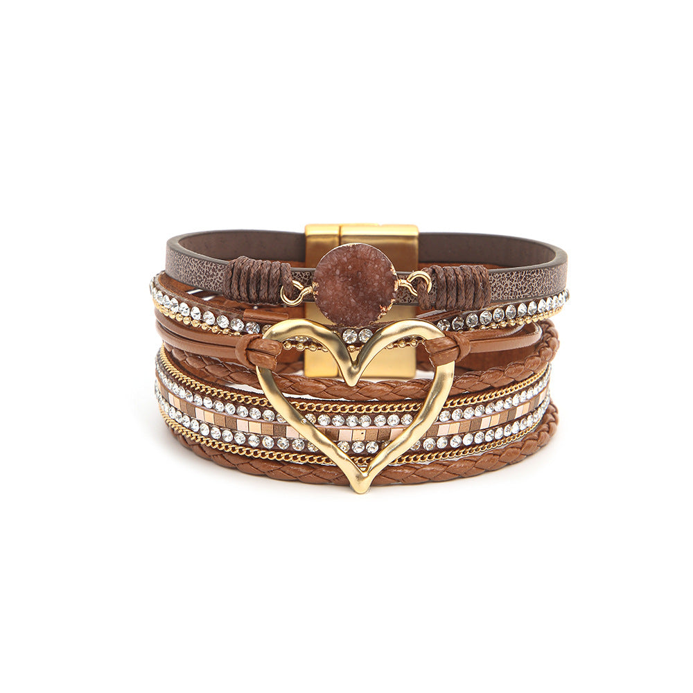 Women's Bohemian Leather Hand Weaving Gold Big Bracelets