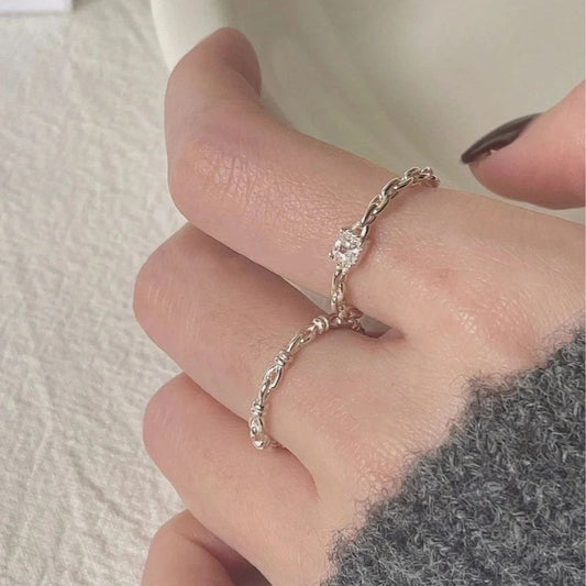 Women's Two-piece Chain Square Diamond Index Finger Niche Design Rings