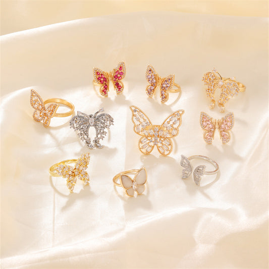 Butterfly Pearl Open-end Zircon Summer Personality Rings