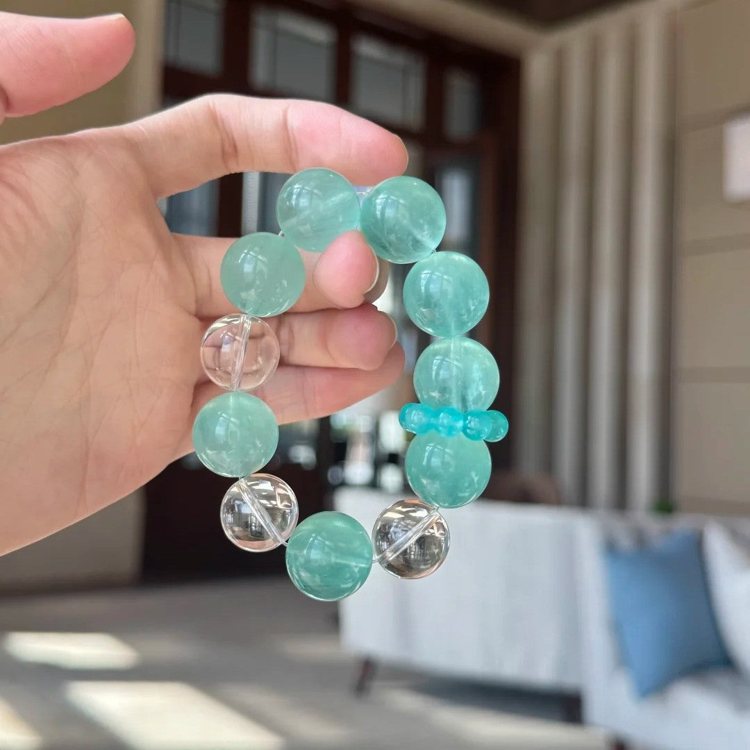 Women's Moon Natural Red Sealant Olive Green Fluorite Bracelet