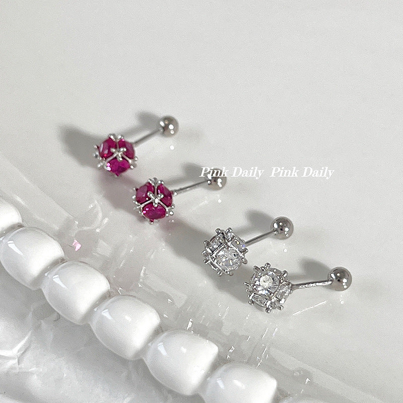 Sparking Zirconium Floral Ball Female Niche Screw Ear Earrings