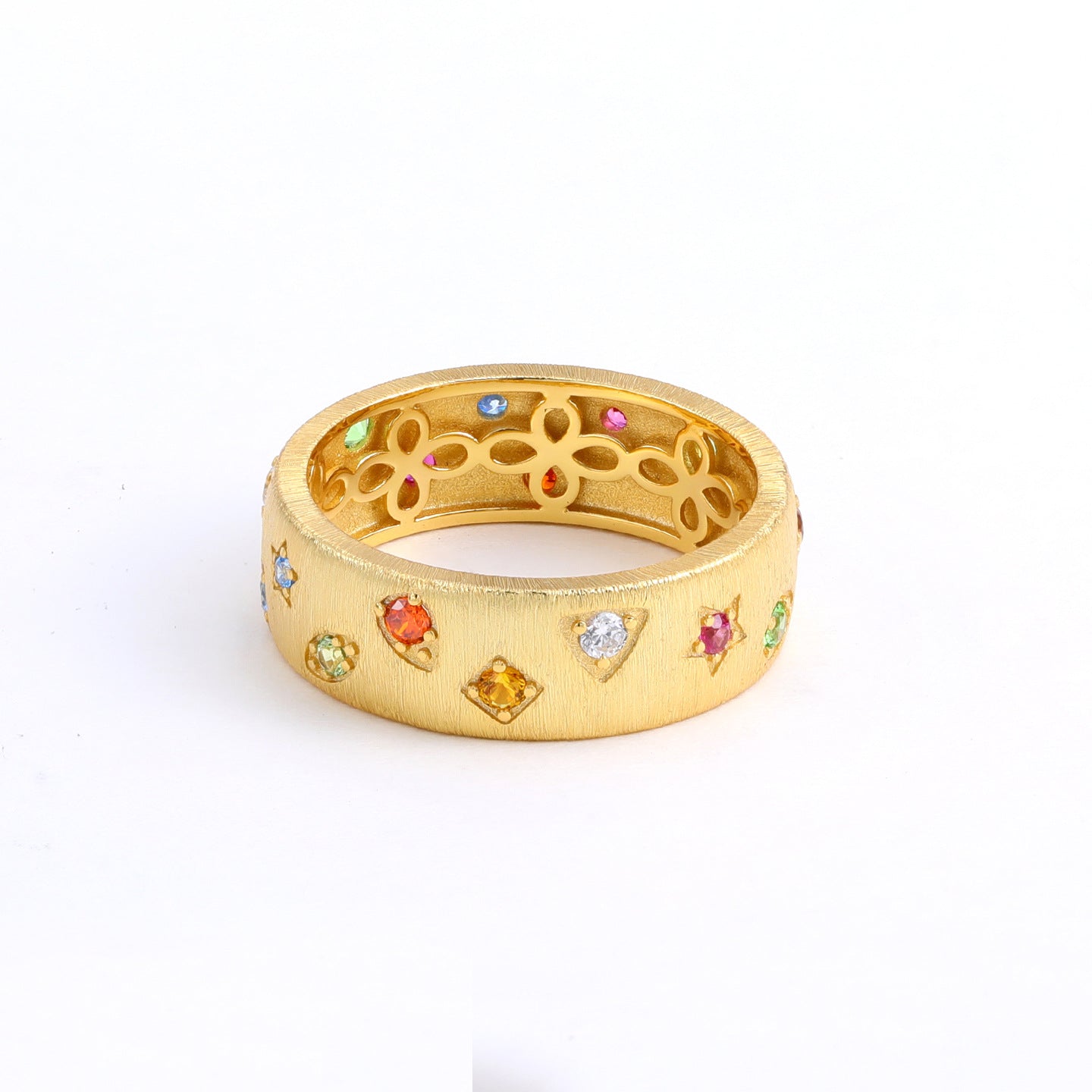 Women's Geometric Color Zircon Brushed Sterling Sier Rings