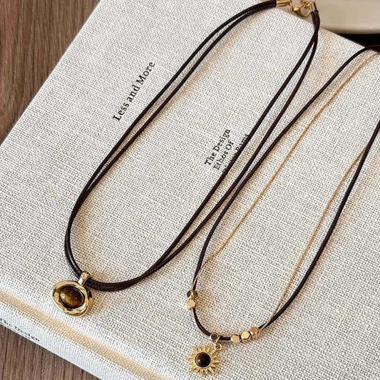 Women's Gold Sunflower Tiger Eye Light Luxury High-grade Double Necklaces