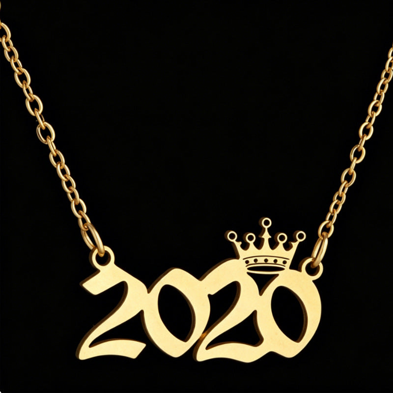 Women's Stainless Steel Light Luxury Crown Digital Metallic Necklaces