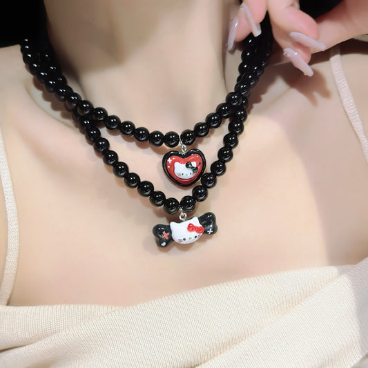 Beaded Love Heart Bow Tie Clavicle Chain Female Necklaces