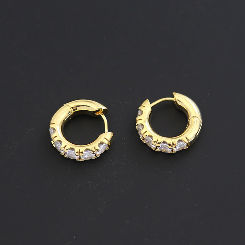 Women's Green Crystal Gold Vintage Circle Ear Clip Light Luxury Earrings