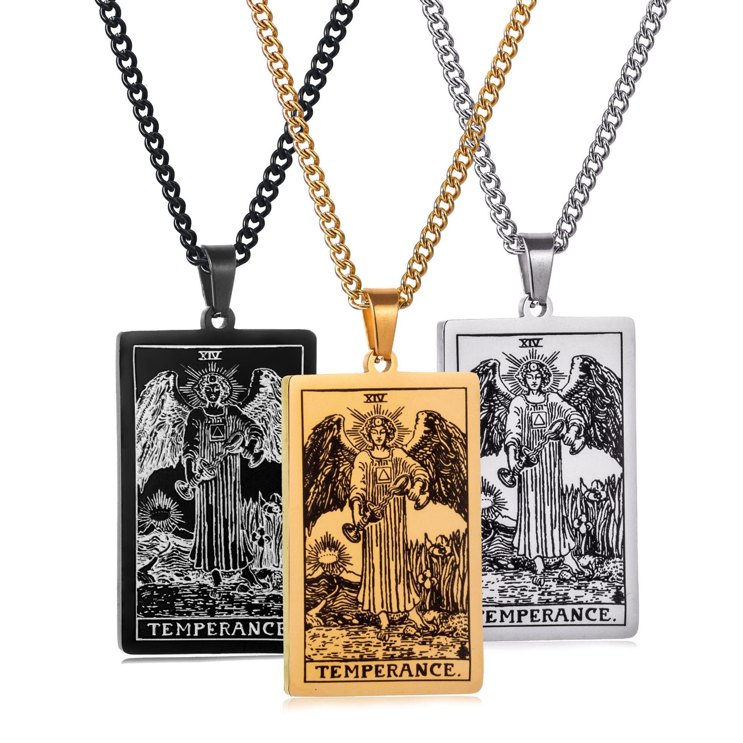 Men's Stainless Steel Tarot Personalized Retro Square Plate Necklaces