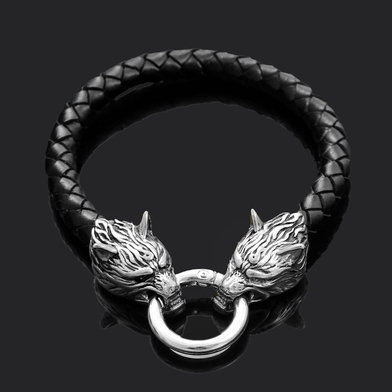 Men's Viking Nordic Wolf Head Domineering Leather Bracelets