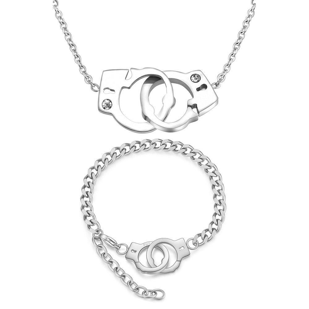 Women's Titanium Steel Simple Fashion Handcuffs Suit Interlocking Necklaces