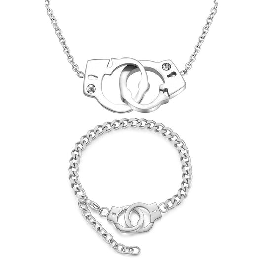 Women's Titanium Steel Simple Fashion Handcuffs Suit Interlocking Necklaces