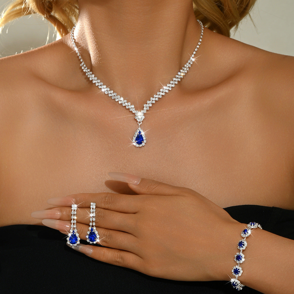 Bridal Wedding Suit Evening Dress Three-piece Jewelry Set