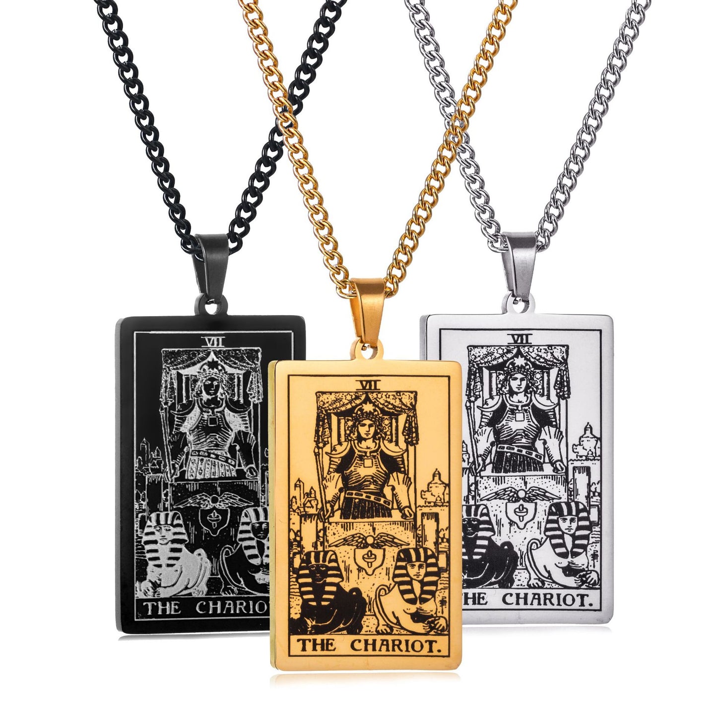 Men's Stainless Steel Tarot Personalized Retro Square Plate Necklaces