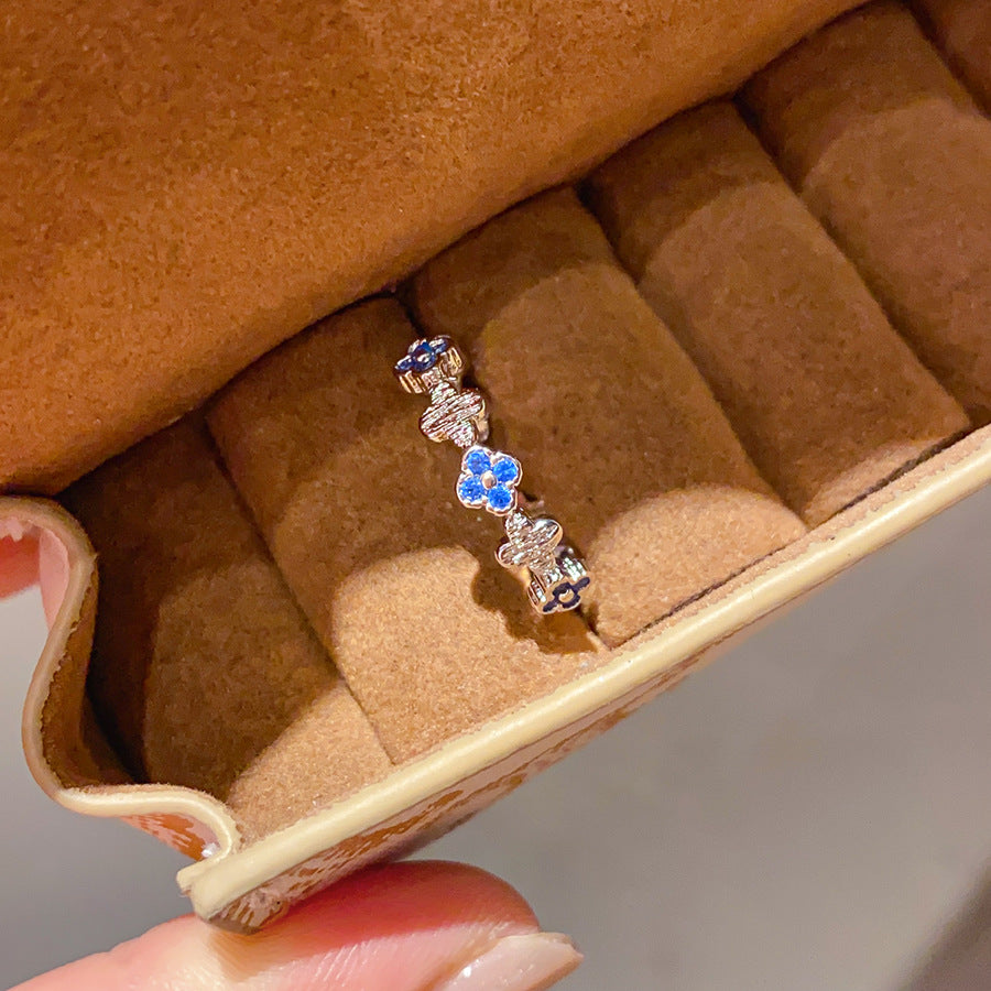 Women's Heart-shaped Zircon Clover Flower Open Simple Stylish Personality Index Finger Rings