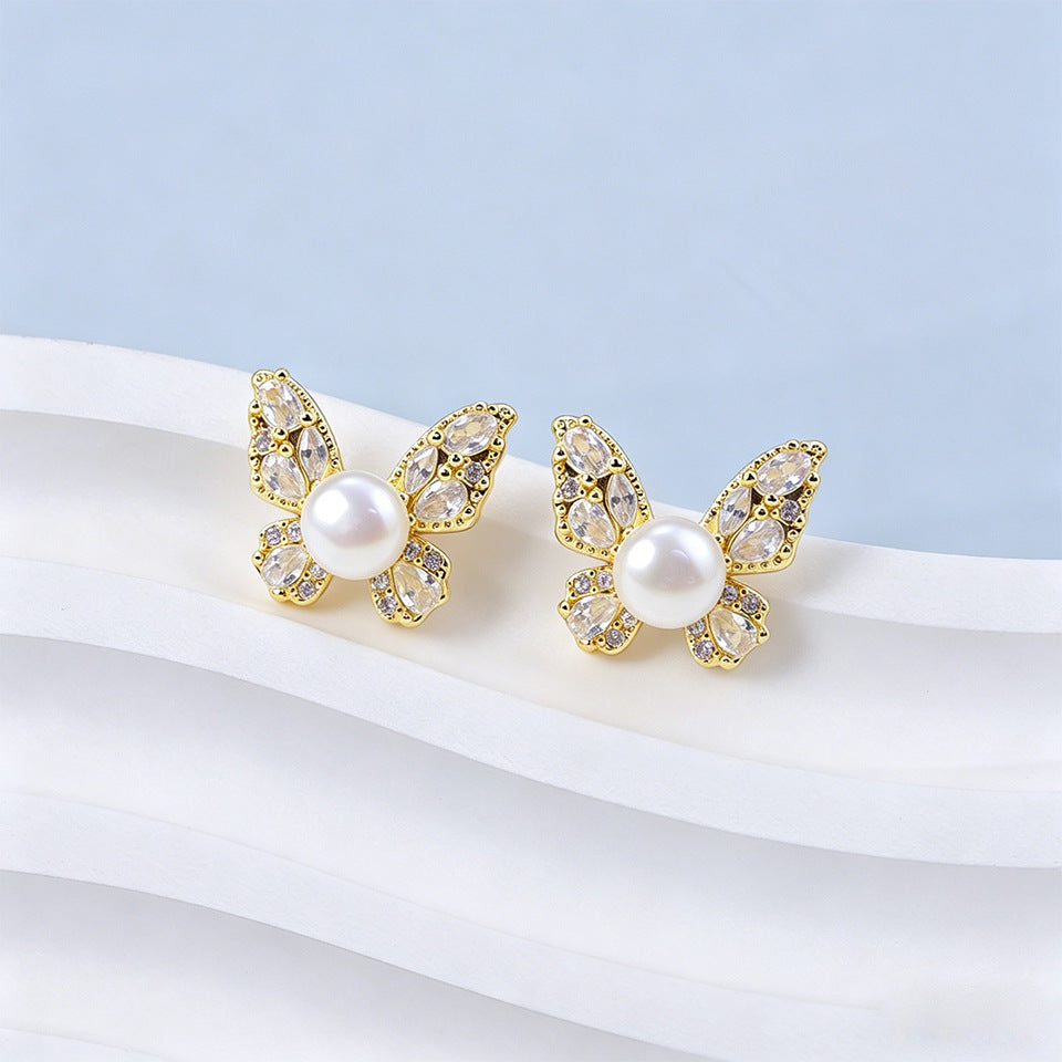 Women's Pearl Ear High-grade Square Simple Temperament Stud Earrings