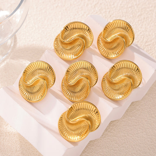 Women's Titanium Steel Gold-plated Water Drop Texture Spiral Asymmetric Color Stud Earrings