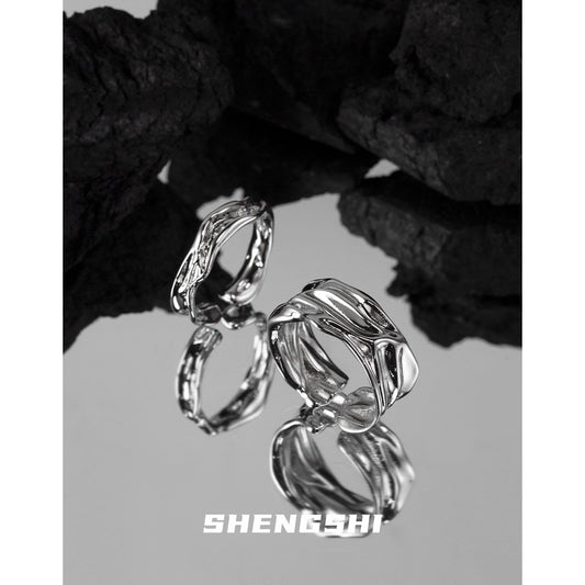 Women's Korean Design Sense Minority Simple Irregular Opening Texture Rings