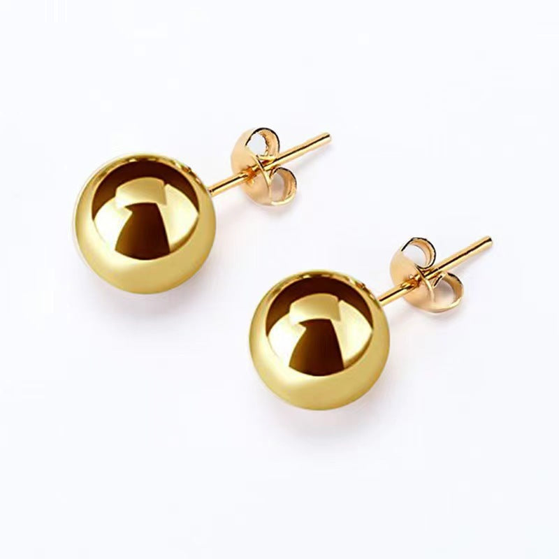 Women's Stainless Steel Bean-shaped Gold Titanium Ball Earrings