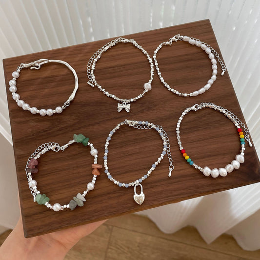 Women's Small Pieces Of Sier Beaded Summer Color Bracelets