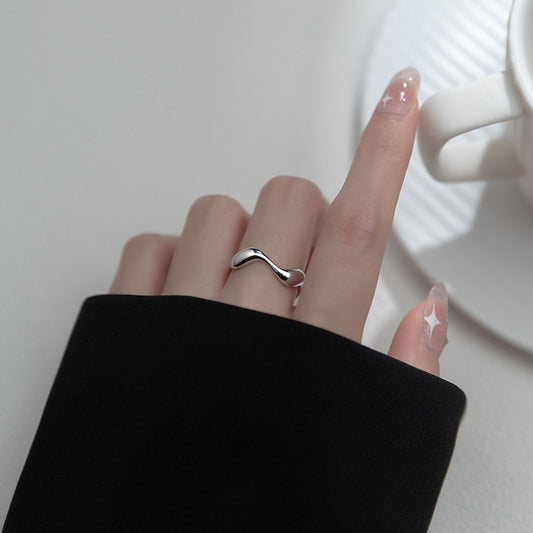Sier Natural Curve Line Irregular Wave Rings
