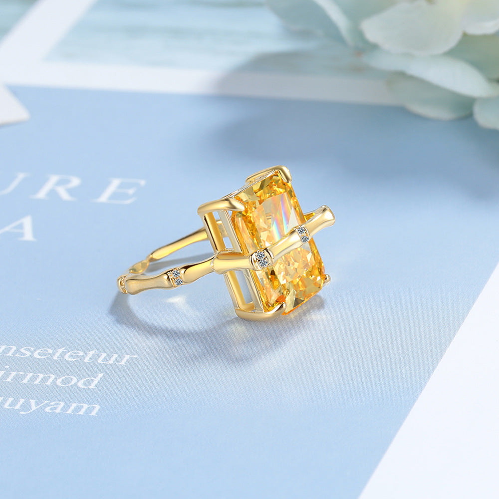 Citrine Bamboo Zircon Female Simple Stylish Rings