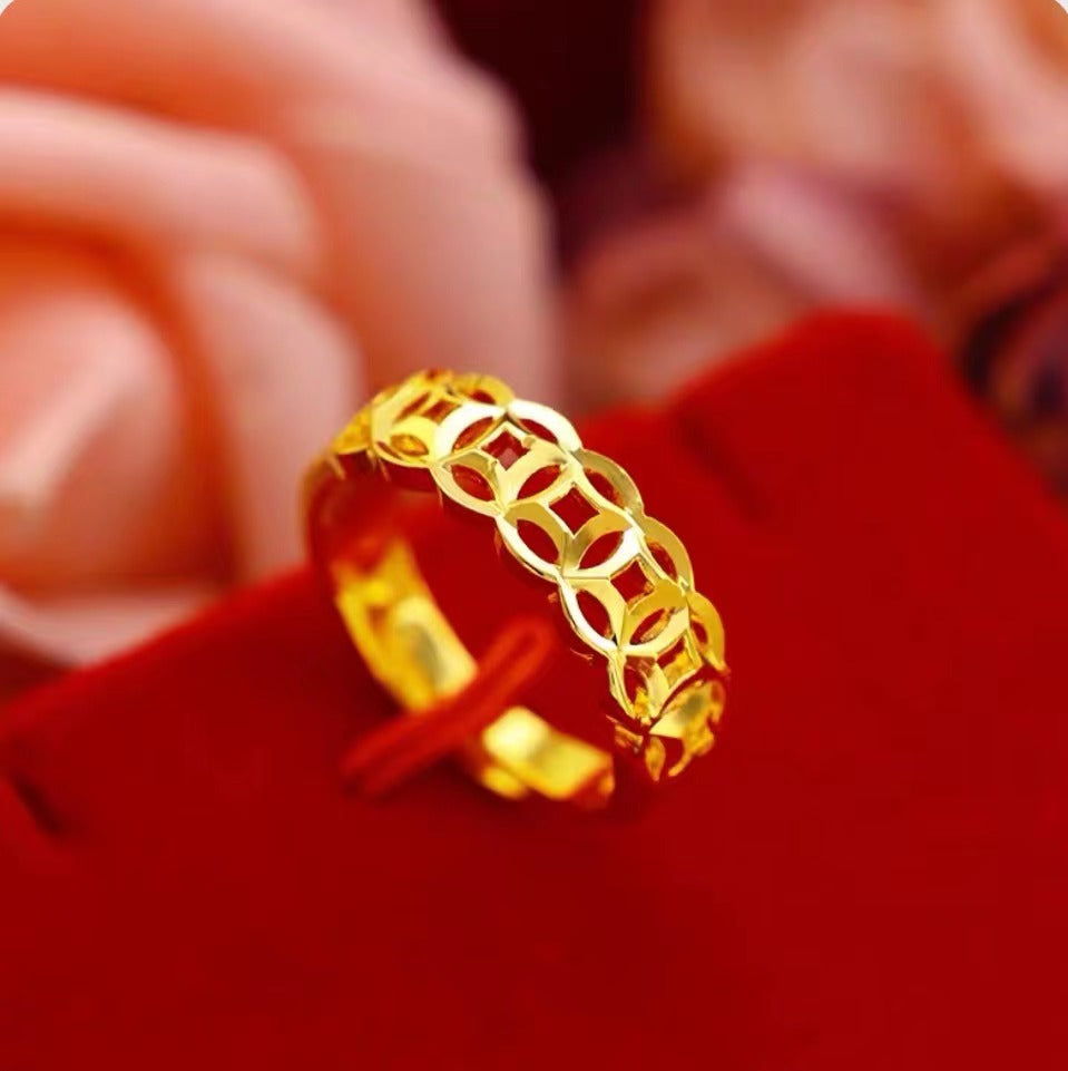 Women's Gold Vietnam Placer Love Heart-shaped Open Brass Rings