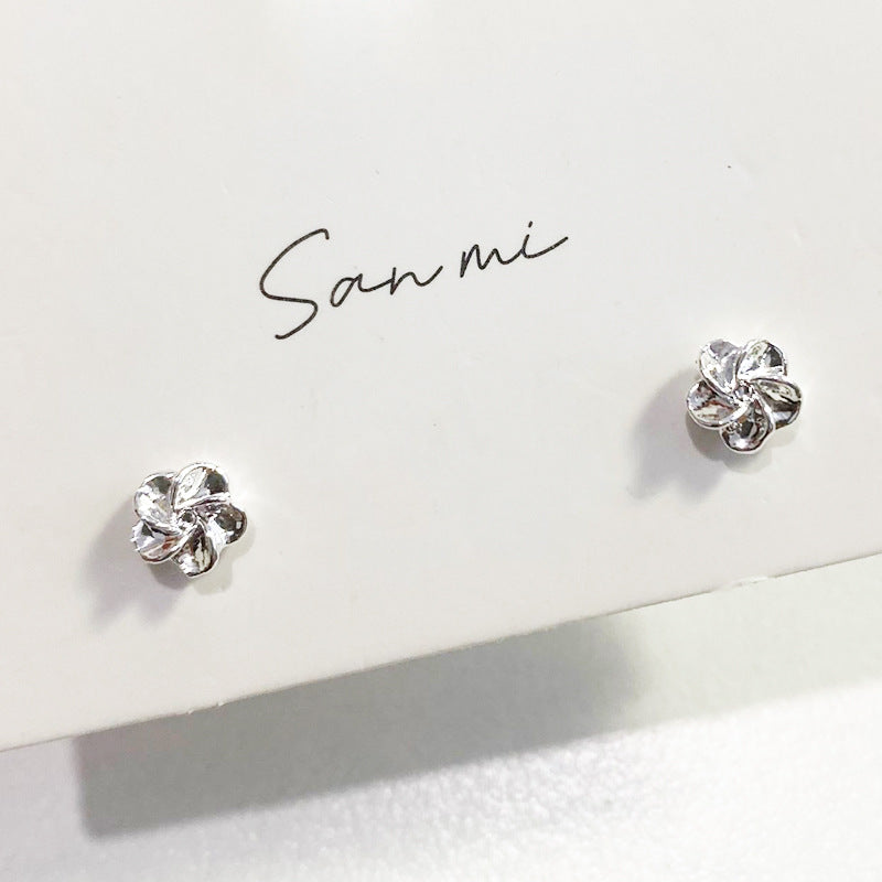 Fresh Plain Sier Plated Bow Female Small Simple Stud Earrings