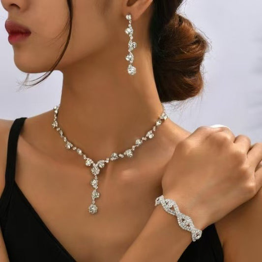 Sier Female High Class Elegant Diamond Claw Chain Jewelry Set