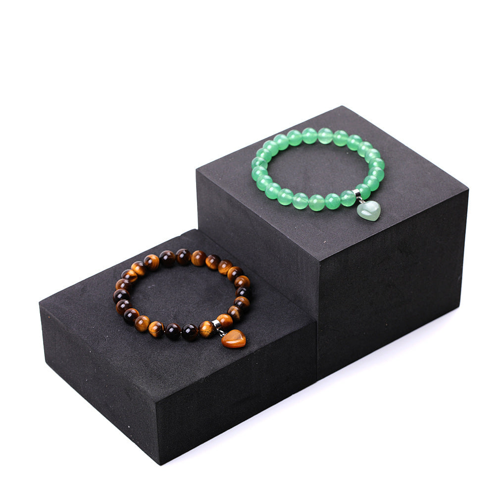 Pink Crystal Peach Heart Tigereye Green White Dot Blue Bracelet