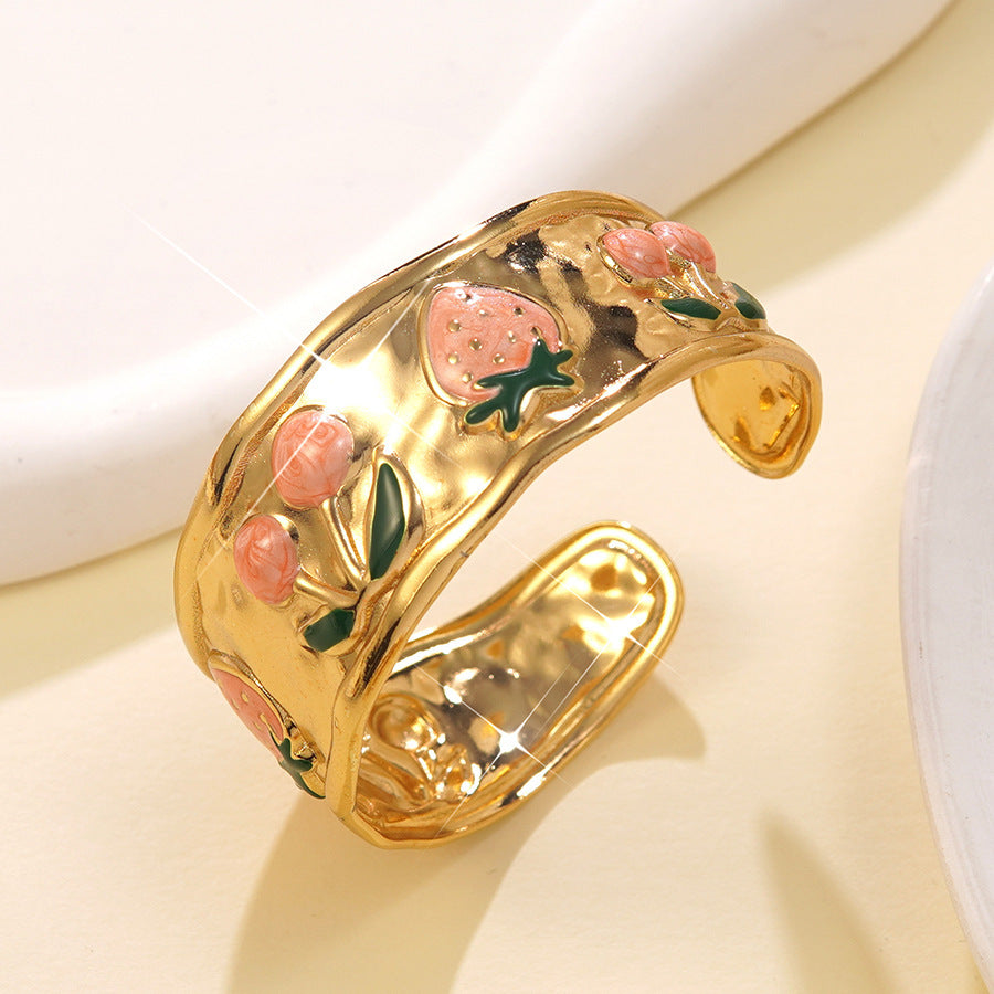Steel Oil Dripping Cherry Special Interest Light Luxury Flowers Openings Bracelet