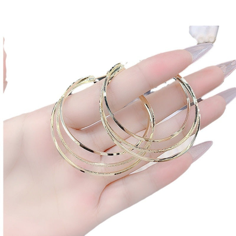 Big Ear Trendy Sier Needle Summer Temperament Goddess Style Earrings