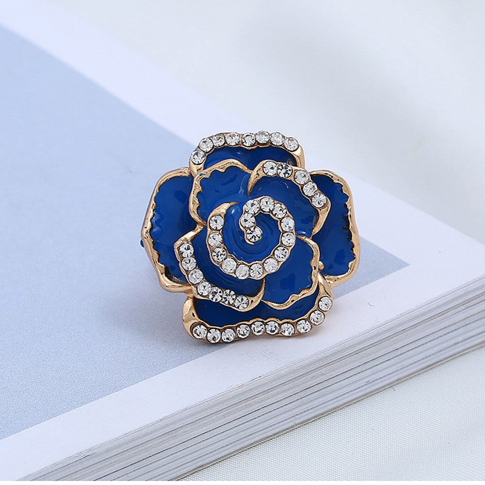 Women's Creative Adjustable Alloy Flower Drop Oil Diamond Rose Ring