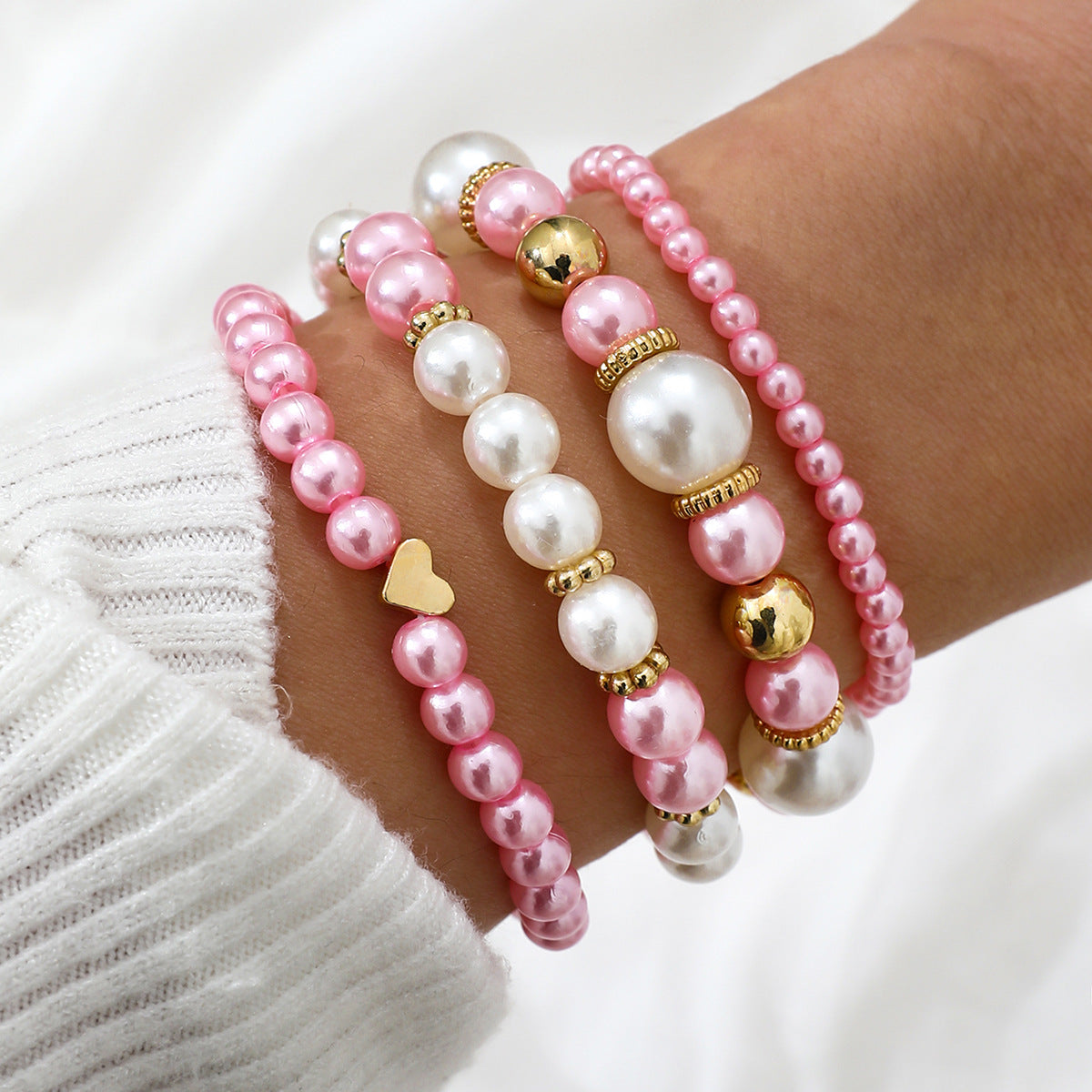 Women's Beaded Bead Fishtail Elastic Imitation Pearl Bracelet