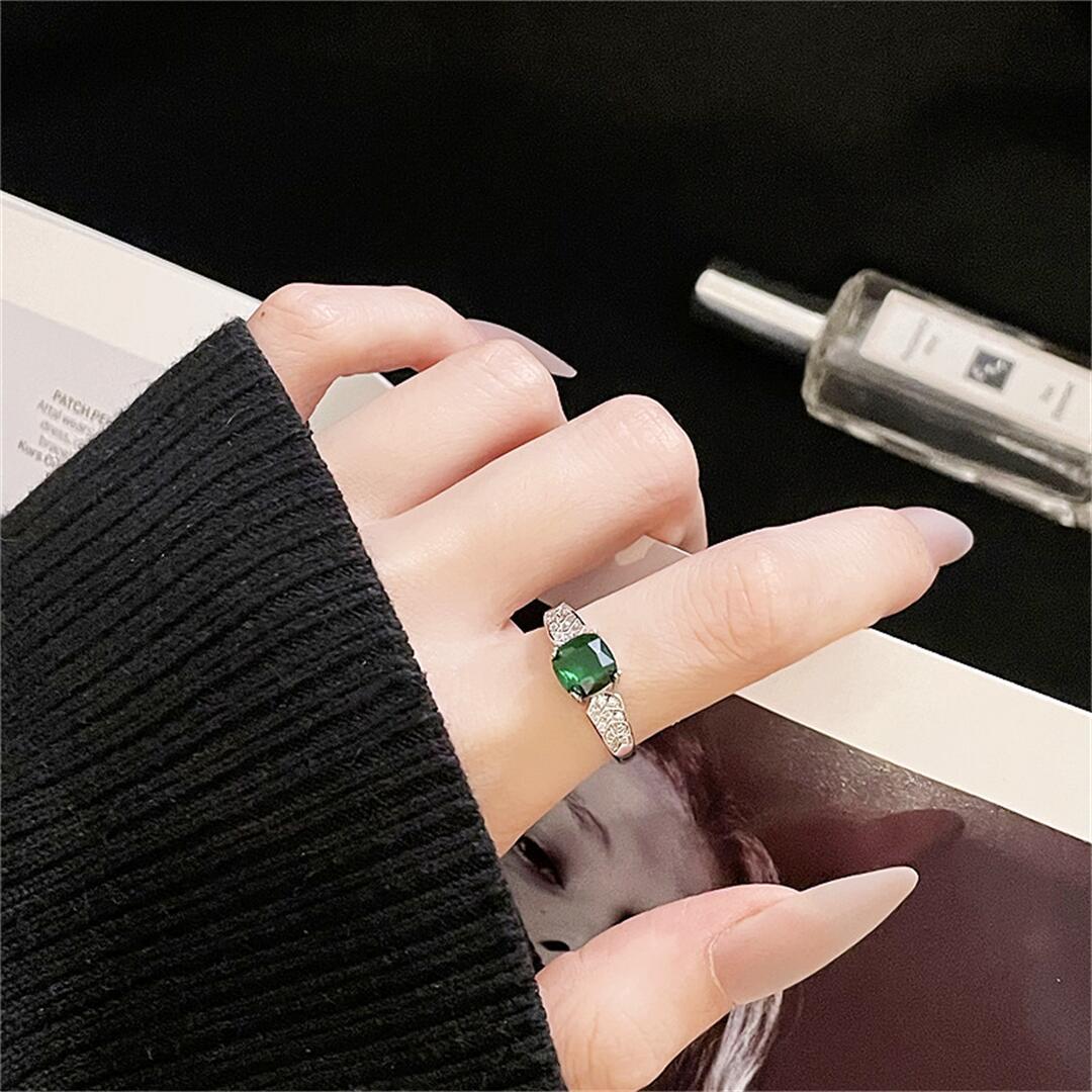 Women's Gems Open Light Luxury Emerald Zircon Flower Rings