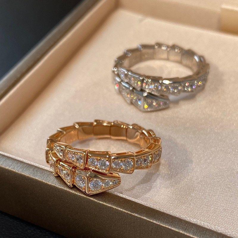 Full Diamond Snake Bone Light Luxury Open Female Index Finger Ring