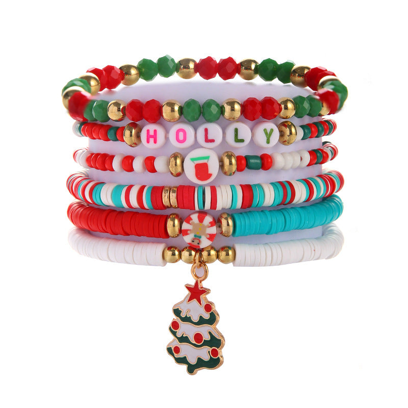 Christmas Snowflake Tree Polymer Clay Bead Bracelets