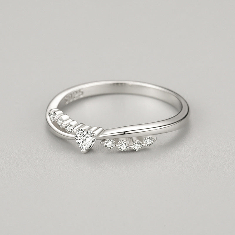 Cross Heart-shaped Diamond Female Romantic Fresh Sweet Girlish Style Rings