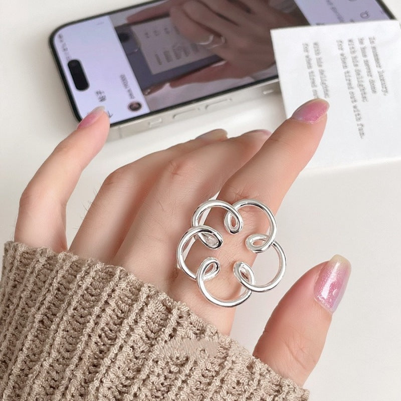 Dignified Geometric Lines Winding Sier Opening Rings
