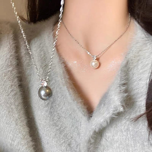 Circle Pearl Zircon Female Niche Sweater Necklaces