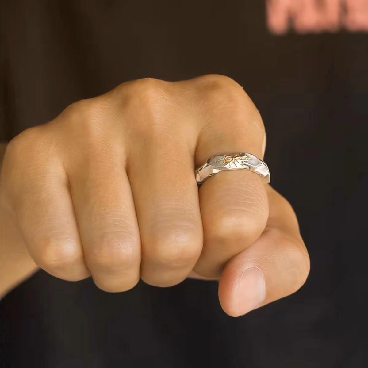 Women's & Men's Retro Stone Points Gold Sun Self-discipline Rings