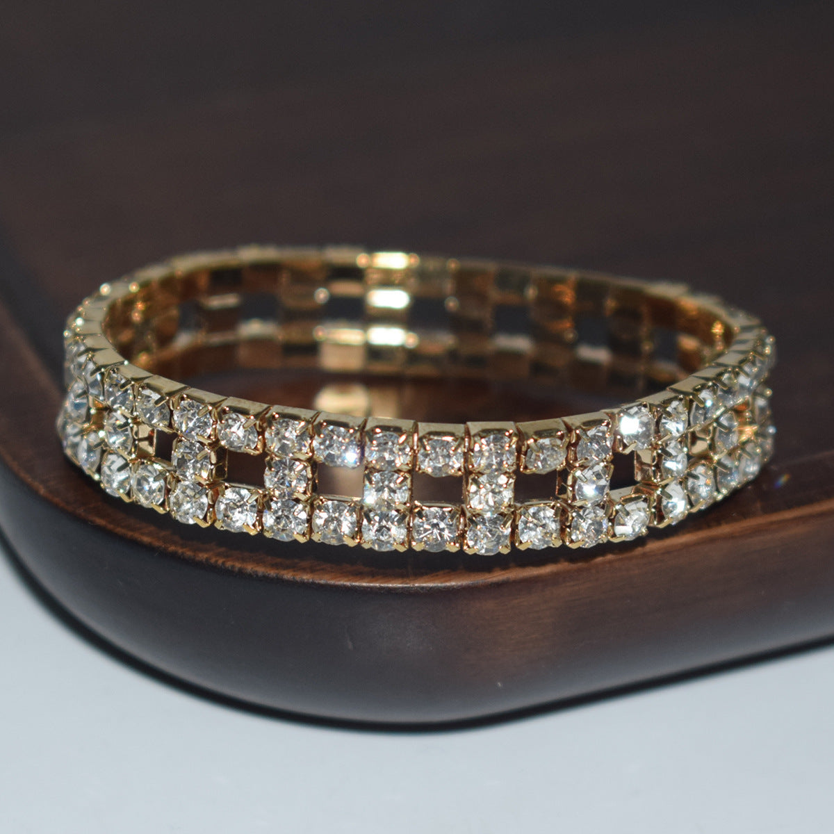 Elastic Hollow Rubber Band Full Rhinestone Exaggerated Wide Bangle Bracelets