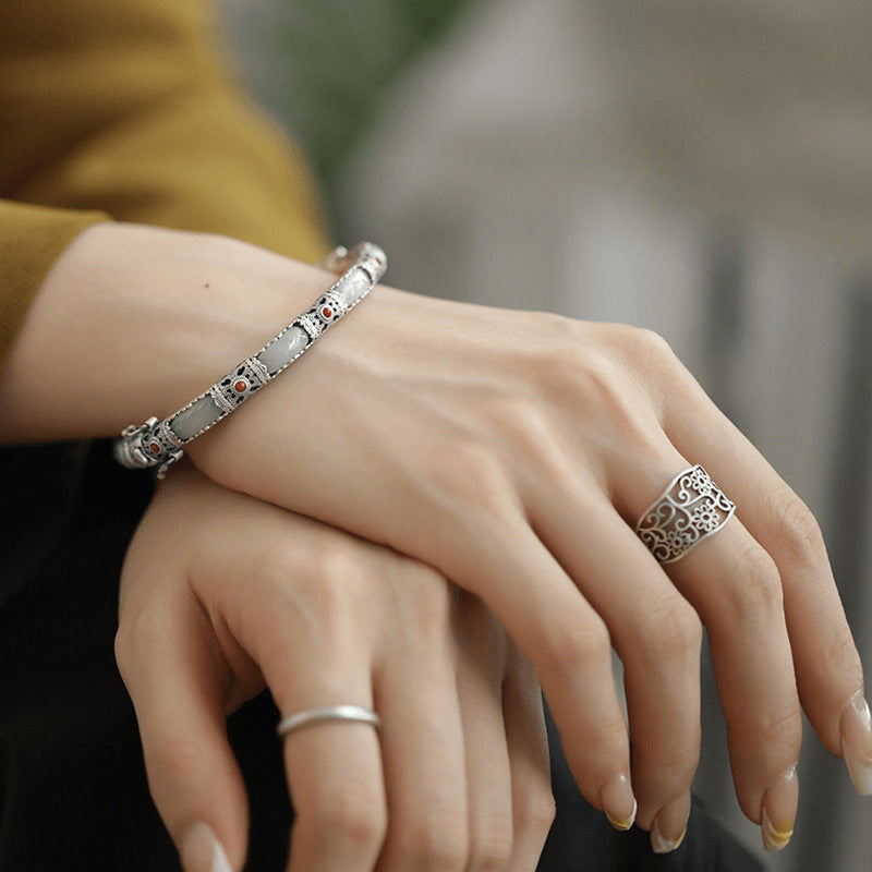 Women's Distressed Butterfly Lucky Hollow For Design Classical Ethnic Style Opening Bracelet