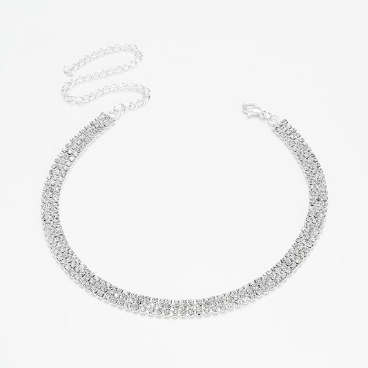 Women's Full Rhinestone Three-row Dense Suit Bride Necklaces