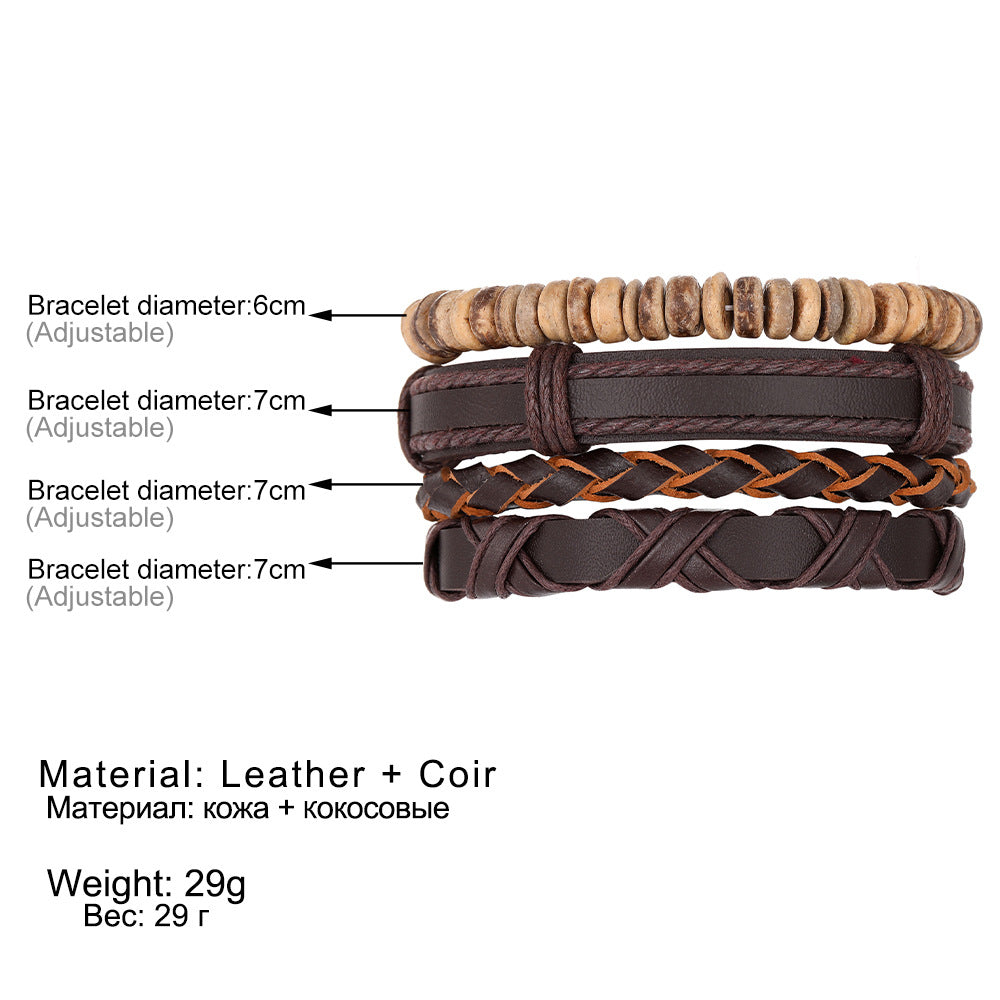 Men's Series Woven Leather Coconut Shell Hemp Bracelets