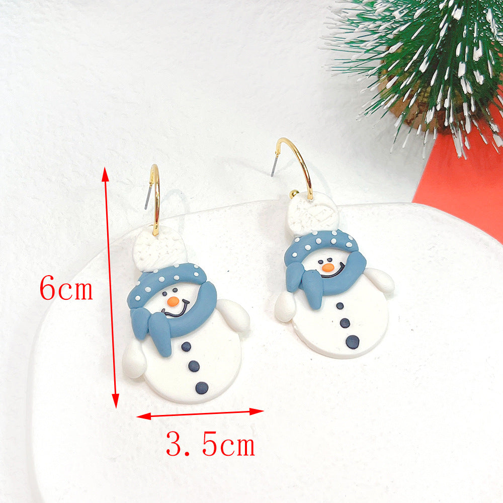 Christmas Jewelry Plaid Geometric Snowman Ear Earrings