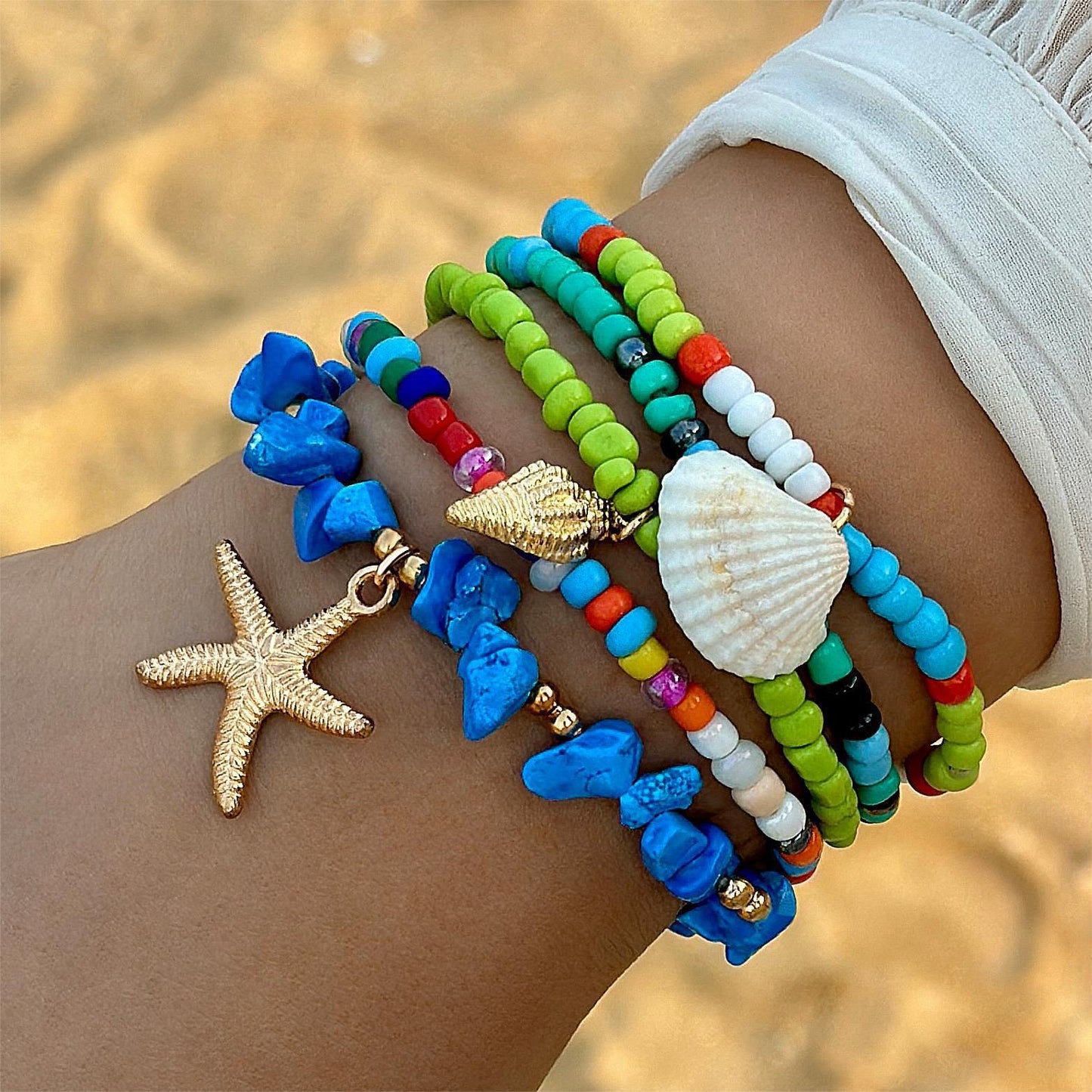 Bohemian Vacation Style Shell Beaded Weave Beach Bracelets