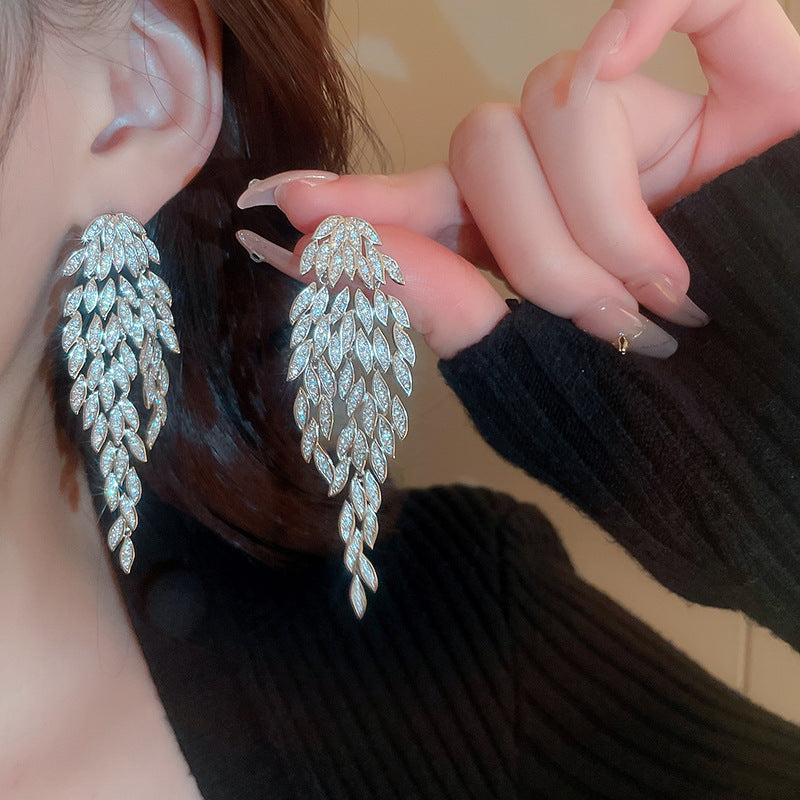 Needle Artificial Pearl Full Diamond Triangle Earrings