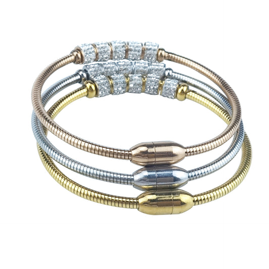 Simple Titanium Steel Diamond Stainless Magnetic Buckle Lucky Beads Beaded Bracelets
