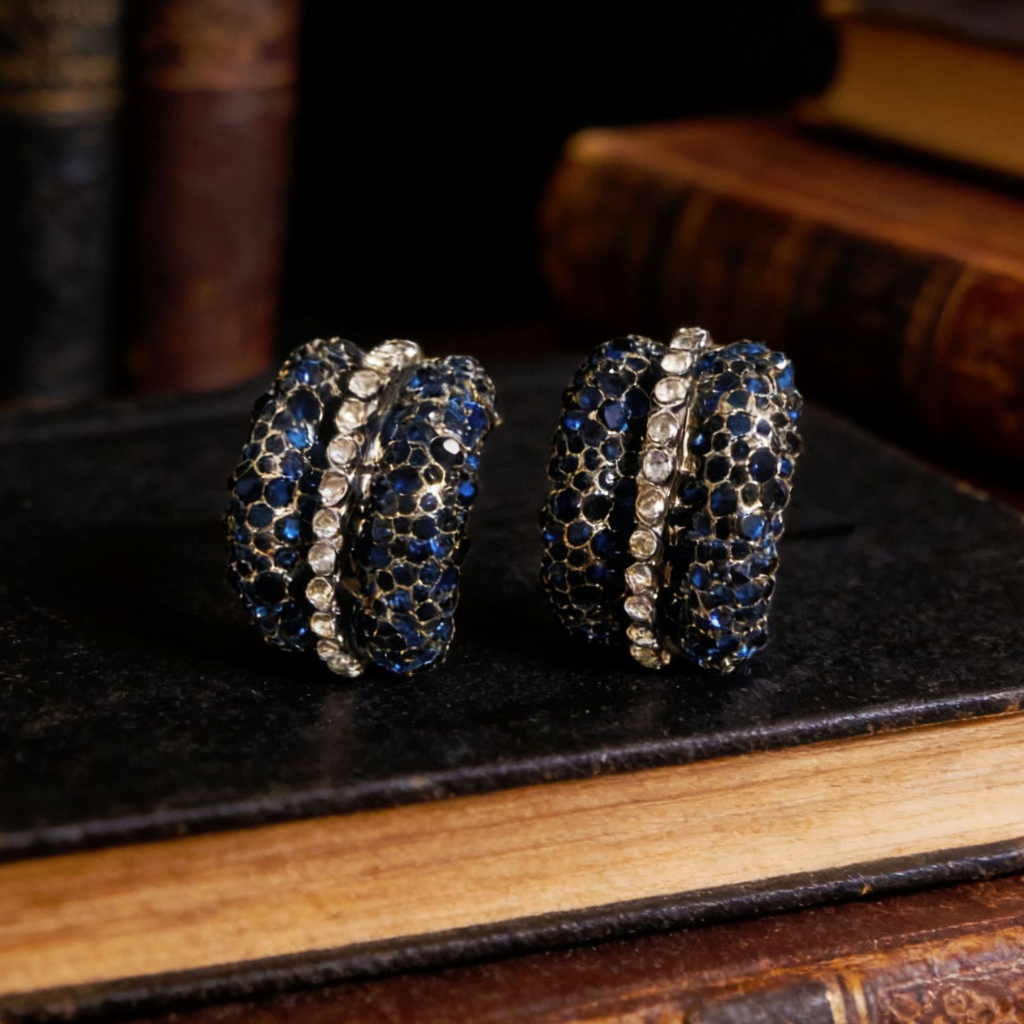 Women's French Entry Lux Fashionable Blue Zircon Full Diamond Ear Racket Earrings